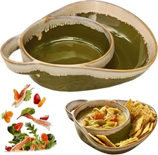 Soup and Side Bowl Plate Ceramic, Chip and Dip Divided Bowls