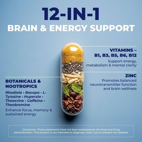 Vital Nootropic 12-in-1 Brain Supplement for Memory, Focus  Energy Support – ... - Picture 3 of 8