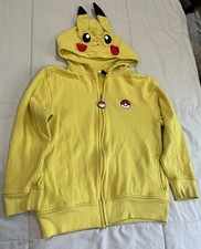 POKEMON PIKACHU Boys FULL ZIP UP Sweater Hoodie with Ears Kids Size Small