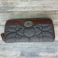 Fossil Wallet Key Per Grey Embroidered Quilted Vintage 90s 2000s