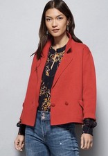 CAbi Red Notch Lapel Blazer Jacket 100 Cotton Women  s Size Medium 3/4 Sleeve
