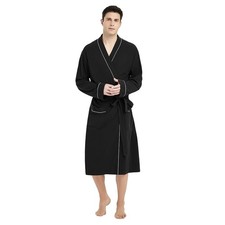 U2SKIIN Mens Cotton Robe Lightweight Knit BathrobeBlack, S/M