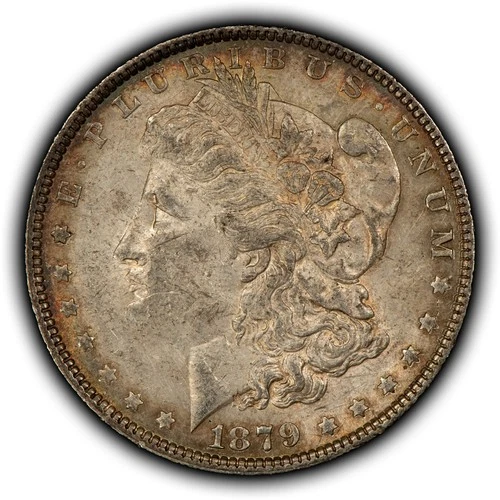 1879 $1 Morgan Silver Dollar - Rainbow Accent Toning - AU - SKU-D6985