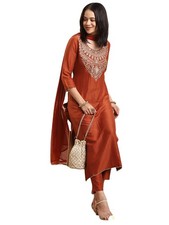 Women's Rayon Viscose Embroidered Straight Kurta with Pant  Dupatta