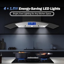 New 36 Inch Stainless Steel LED Kitchen Island Range Hood Glass 700CFM Vent