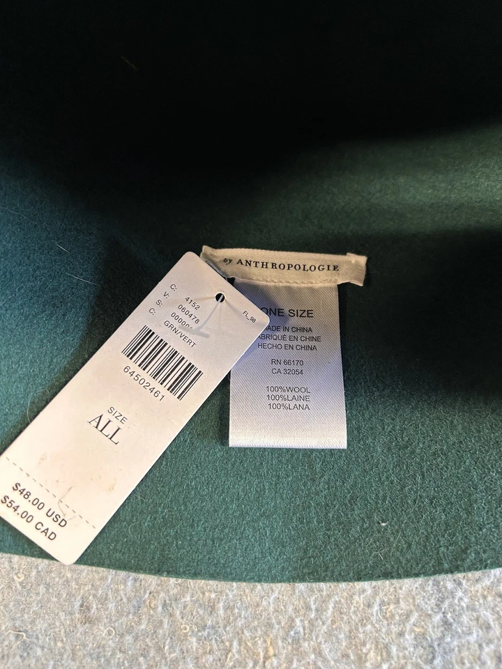 Anthropologie绿色毛毡水桶帽  — 第 3/4 张图片