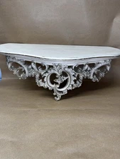 Vintage Carved Wood Cream Ornate Scroll Design Florentine Wall Shelf 24” x 10”