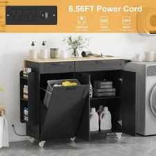 Kitchen Island Cart Large Rolling Islands with Power Outlet & Trash Can Storage