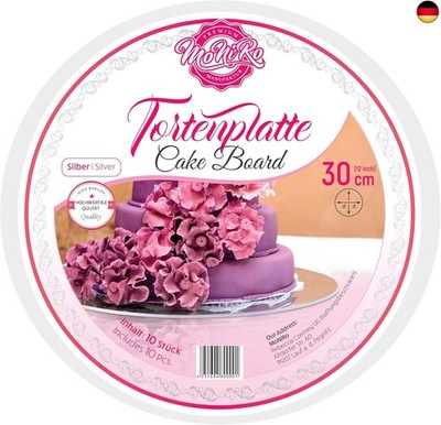 MoNiRo Cakeboard rund Silber 10er Set 30cm Durchmesser 3mm Stärke für den T