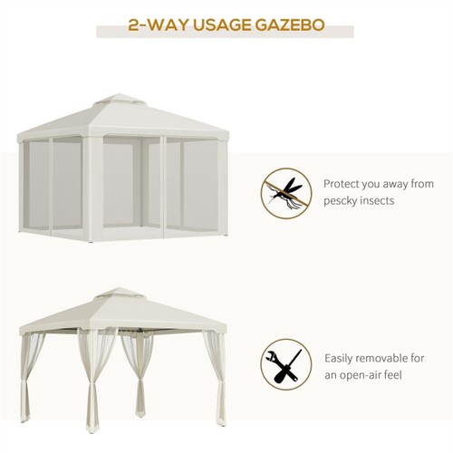 Polyester Steel Patio Gazebo 9.6'L X 9.6'W X 8.7'H Cream White - Picture 3 of 7