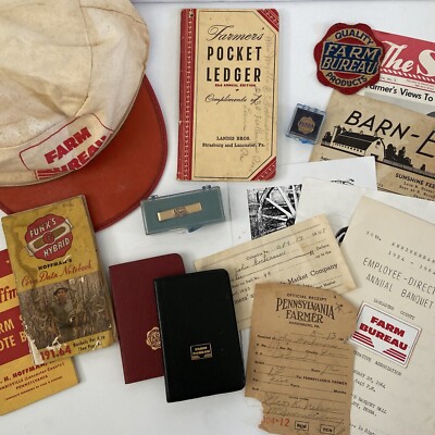 Farming Ephemera Lot Farm Bureau Hat Pin Agway Tie Clip Hoffman Funks Lancaster