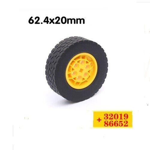 Set 4 X Technic Ricambi Ruota Pneumatici 32019&86652 Pneumatici 62,4x20 e Cerchi Gialli 43,2x18 - Foto 2 di 5