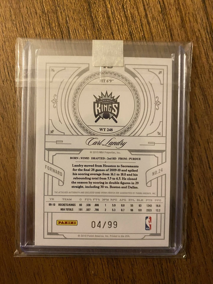 Parche automático Panini National Treasures Playoff Century Carl Landry 2010/99 raro Foto 2 de 2