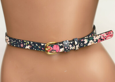 OLD NAVY Flowery Skinny Belt Red/Blue Hues - Gold Buckle - Size L/XL - 44'' Long