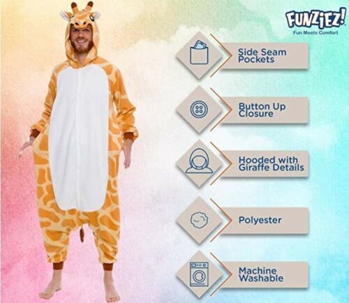 NWT FUNZIEZ! Giraffe Slim Fit Adult Unisex Novelty One Piece Suit Pajama Medium - Picture 3 of 4