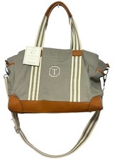 NWT Pottery Barn Classic Diaper Bag Tote Canvas Leather Embroidered  T  Monogram