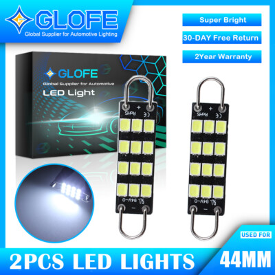 2PCS 44mm 12-SMD Rigid Loop White Festoon LED Light Bulbs 561 562 567 ...