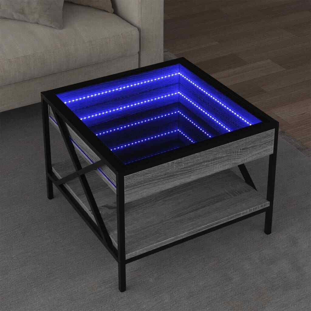 vidaXL Coffee Table with Infinity LED Grey Sonoma 50x50x38 cm