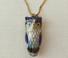 Vintage Cloisonne Enamel Owl Pendant Necklace BEST CHRISTMAS GIFT