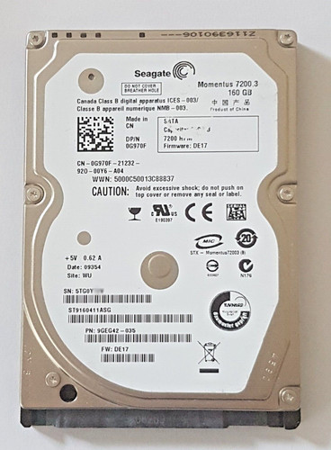 160 GB SATA Seagate Momentus 7200.3 ST9160411ASG 16MB HDD 2.5" intern Festplatte