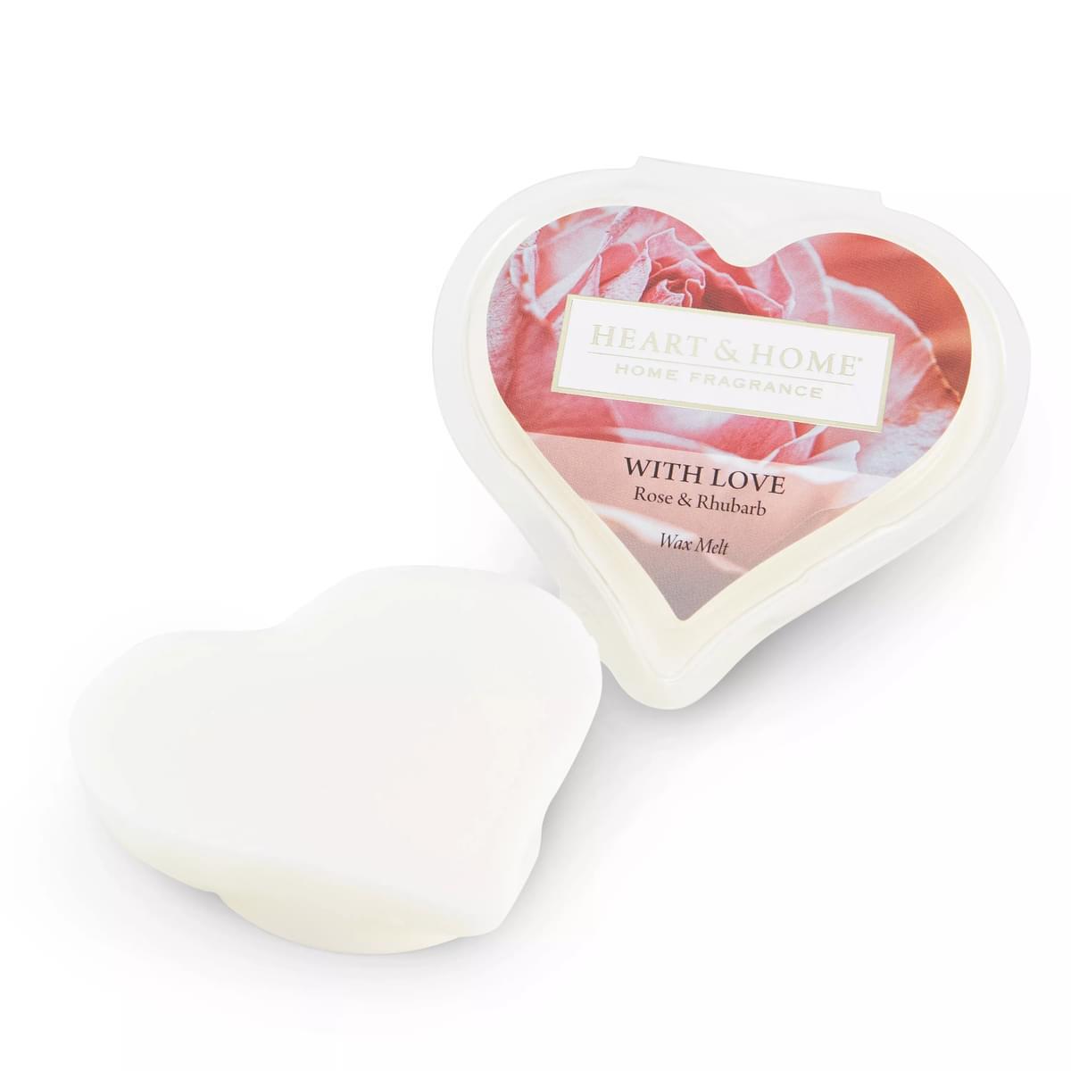 Heart & Home Soy Blend HEART Wax Tart Melt 1 x 26g WITH LOVE Rhubarb, Rose 2024