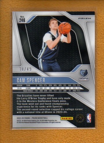 Cam Spencer 2024-25 Panini Prizm Rookie Choice Blue Prizm RC #246 Grizzlies /49 - Picture 2 of 2