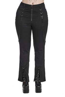 BANNED Apparel Womens Black Gothic Punk Chain Rebel Heart Flare Trousers