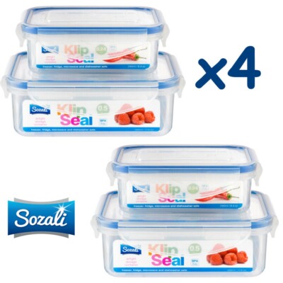 4 Lebensmittelbehälter Set luftdichter Clip Verschluss Lebensmittel Brotdose 0,5 + 0,24 L