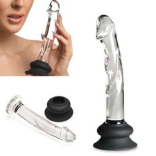 Pleasure Crystals 7" Glass Realistic G-spot Anal Dildo Dong with Silicone Base