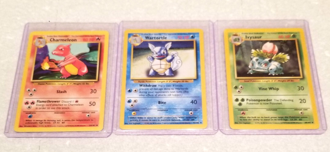 Ivysaur 30/102 +  Wartortle 42/102 + Charmeleon 24/102 - Base Set Pokemon - NM