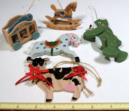 5 Xmas Wooden Animal Ornaments - cow, elephant, bear, horse and rocking horse - Picture 7 of 7