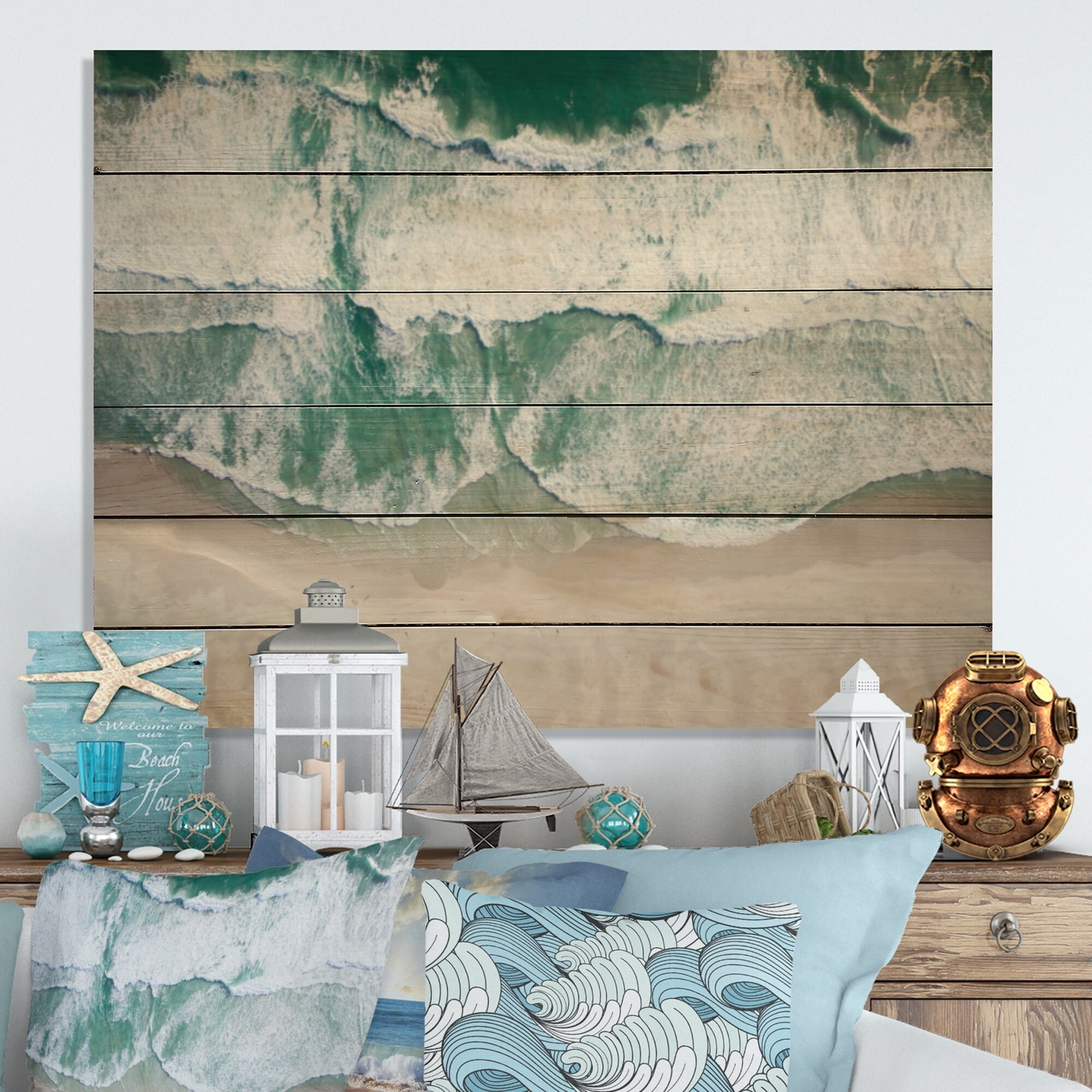 Designart 'Ocean Beach Aerial View' Nautical & Coastal Wood