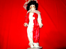20 in VINTAGE HAPPY CLOWN DOLL HAND PAINTED CERAMIC HEAD  METAL STAND   682