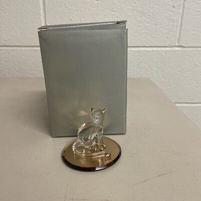 VINTAGE Glass Baron IRIDESCENT Mirror Base GOLD TIPPED Cat Figurine
