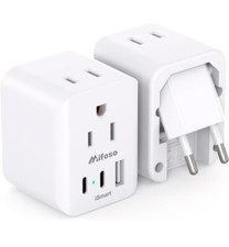 2 Pack European Travel Plug Adapter, Foldable International Power Plug Adapter.