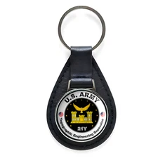 US Army Topographic Engineering Superviso Black Leather Keychain Silver Keyring