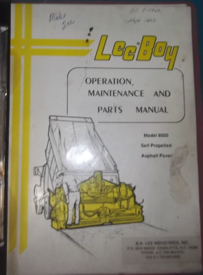 LEE-BOY 8000 ASPHALT PAVER OPERATION PARTS & MAINTENANCE MANUAL