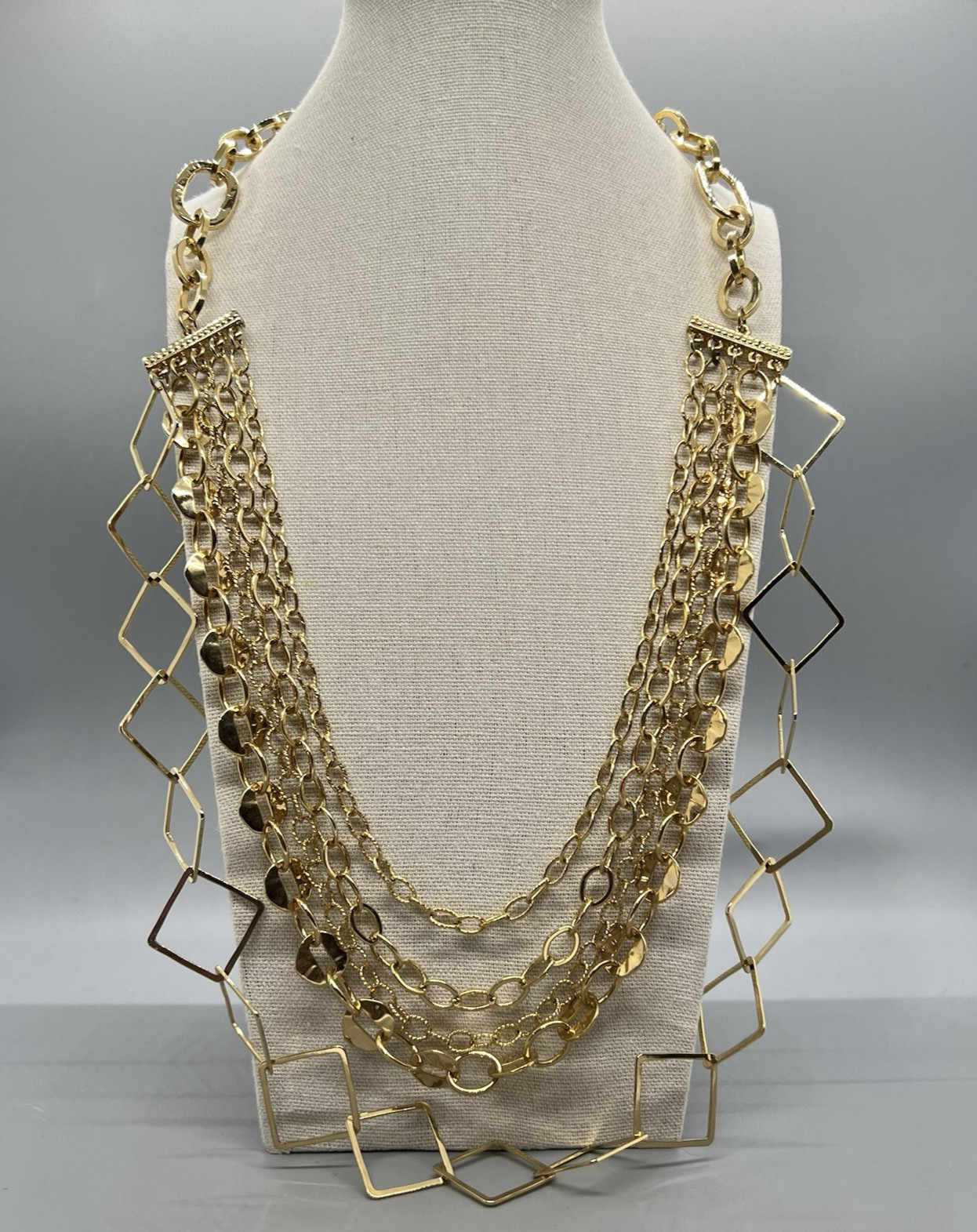 Bold Multi-Strand Gold Tone Statement Necklace Op… - image 2