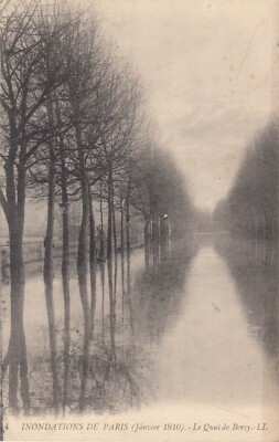 Old postcard PARIS 4 LL floods January 1910 le quai de Bercy