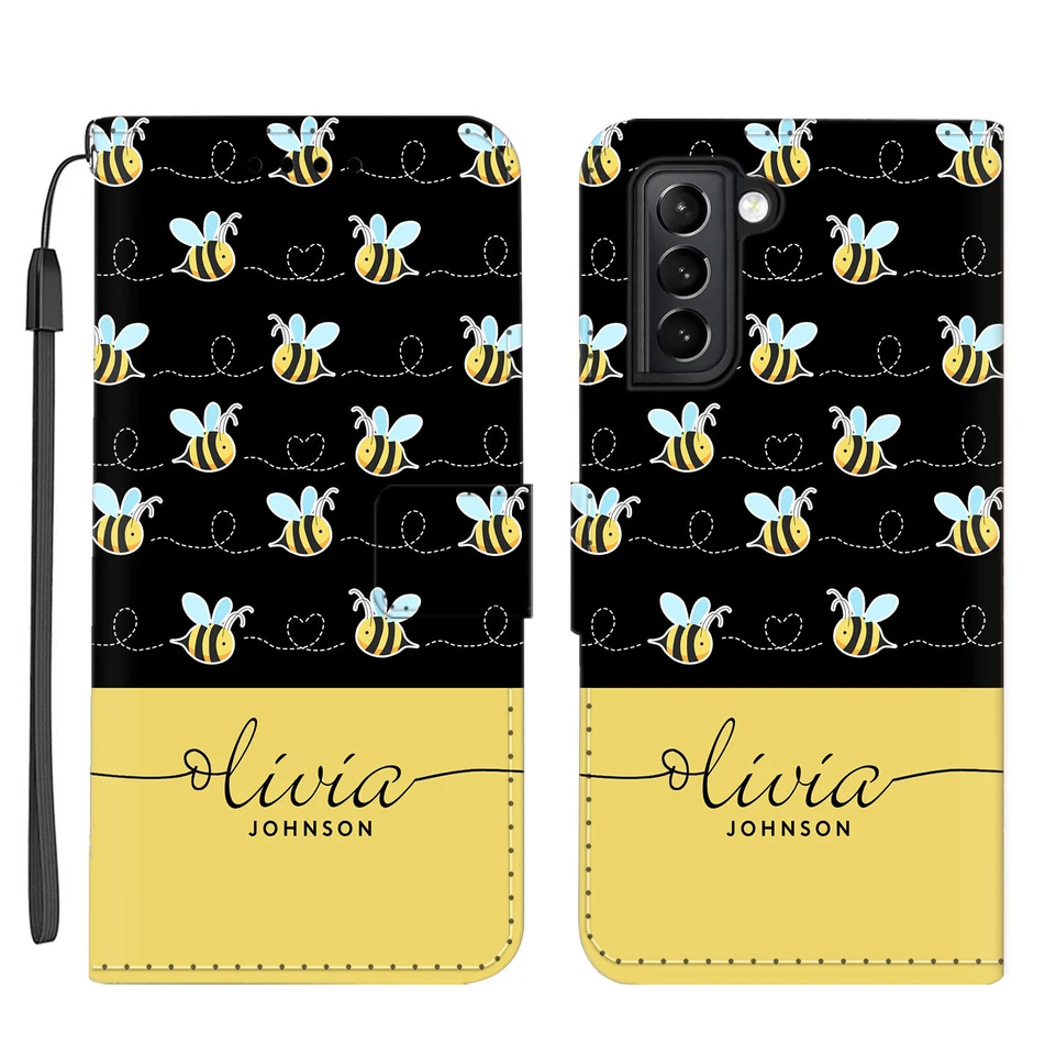 Stand Wallet Leather For Samsung Galaxy S23 S22 S24 Personalised Phone Bee Cover - Image 3 of 4