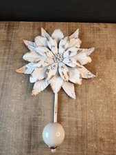 metal flower single wall hook rustic white farmhouse decor 10.5"