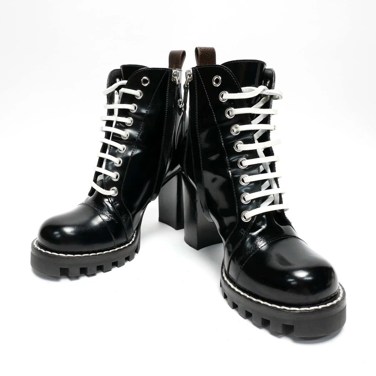 Louis vuitton black boots white best sale laces