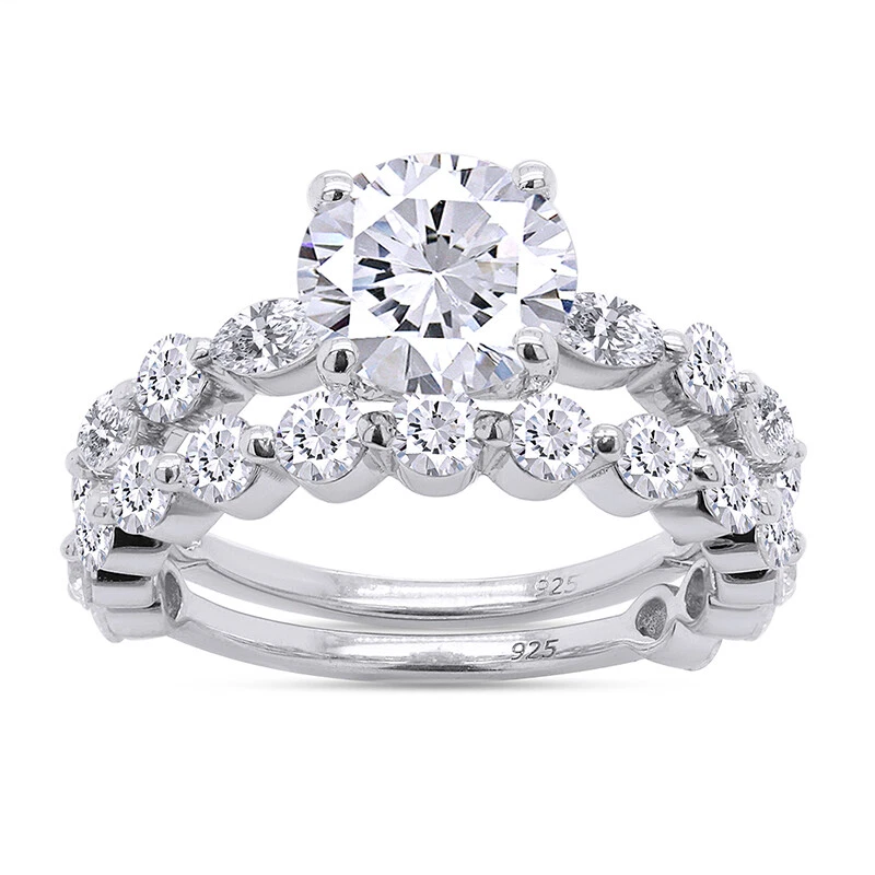 Moissanite Engagement Bridal Set 2 Pieces Ring Anniversary Promise