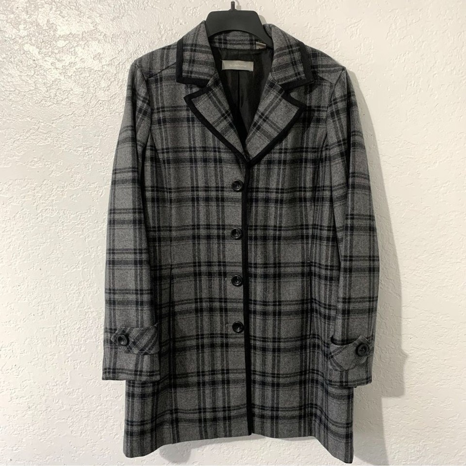 Wool Blend Pea Coat XL Gray/Black Elegant Heritage Print eBay