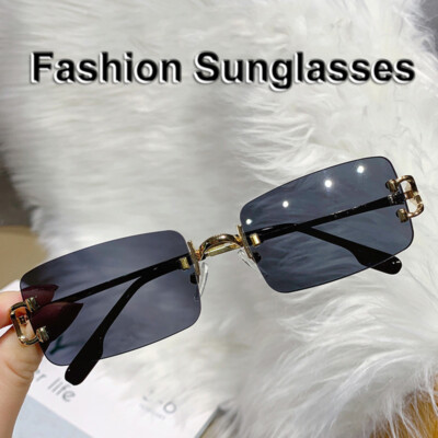 Rimless Rectangle Sunglasses Vintage Frameless Eyewear Retro  display picture 1