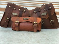 Bag Saddle Pouch Side Panniers Tool Set Of three Brown Bags Leather Motorcycle