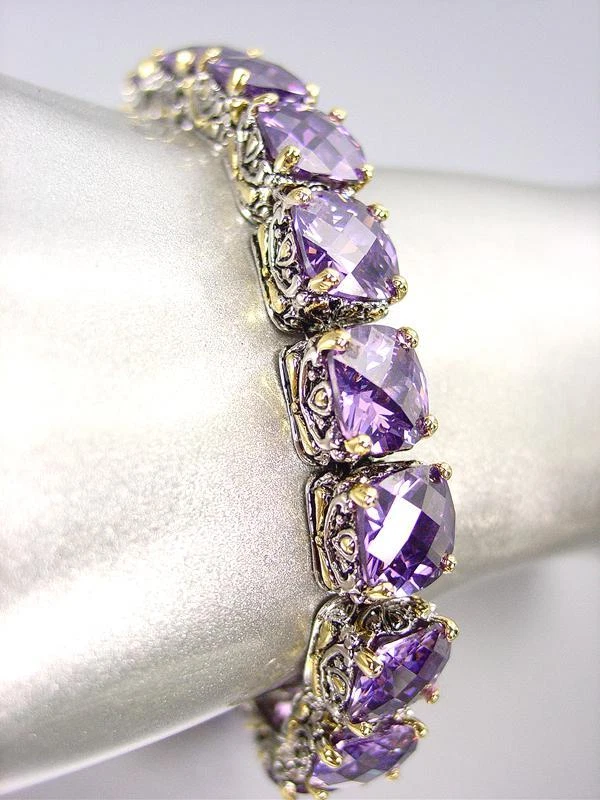 NUEVO Brazalete de Eslabones de Cristales Púrpura Amatista Claro Balinesa Oro Plata Diseñador Foto 4 de 4