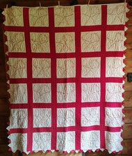 Vintage 1940s Quilt Redwork Embroidered Names Handstitched Franklin County MO