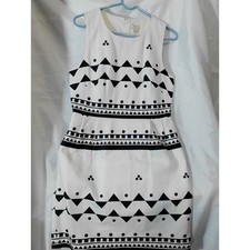 J. Crew White Sleeveless Dress with Black Geometric Print
