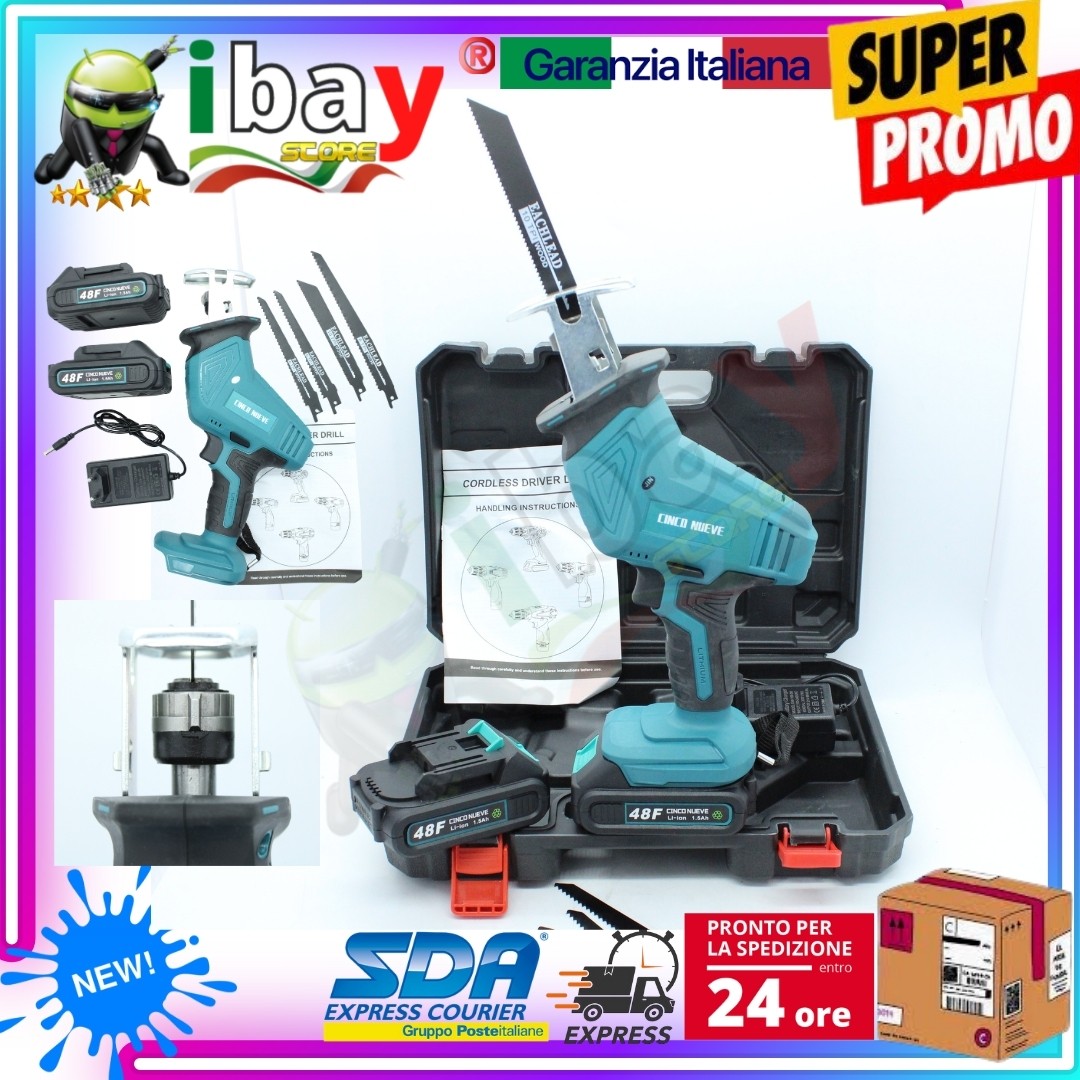 Sega Seghetto a Gattuccio Batteria Motosega Elettrosega 4 Lame 2 Batterie 48F
